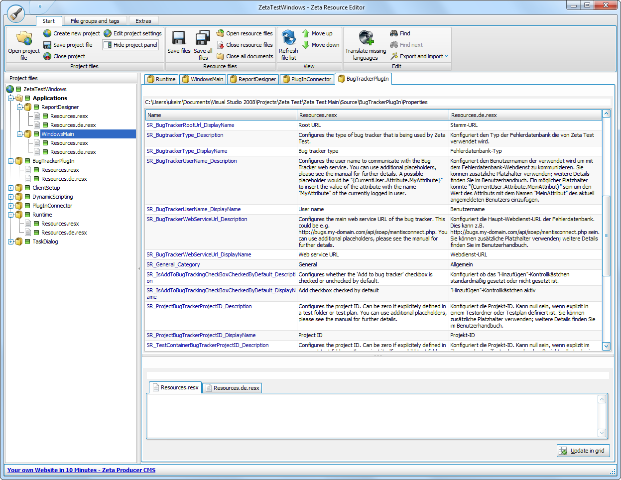 Screenshot vom Programm: Zeta Resource Editor